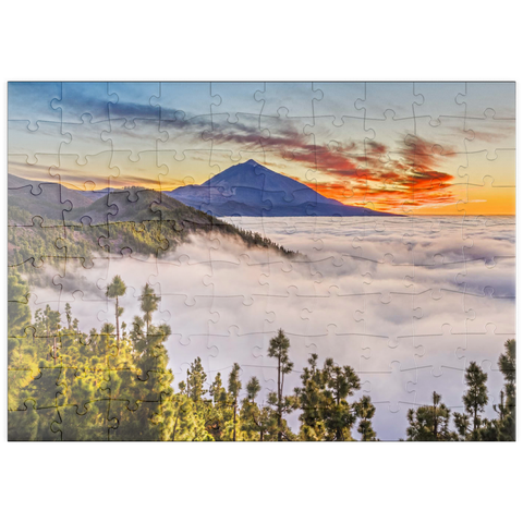 puzzleplate Abend über den Passatwolken am Cumbre Dorsal mit Blick zum Pico del Teide (3718m), Teneriffa 100 Puzzle