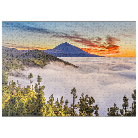 puzzleplate Abend über den Passatwolken am Cumbre Dorsal mit Blick zum Pico del Teide (3718m), Teneriffa 500 Puzzle