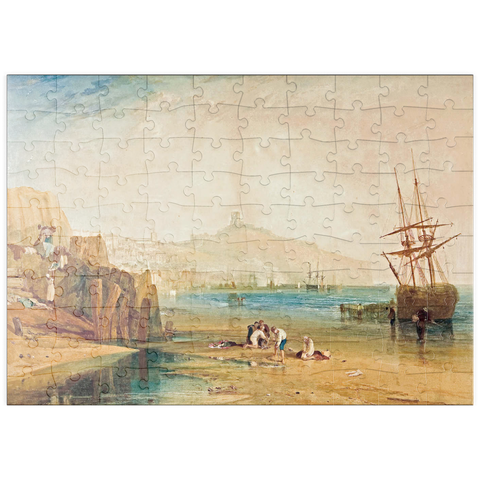 puzzleplate Scarborough town and castle: morning: boys catching crabs 100 Puzzle