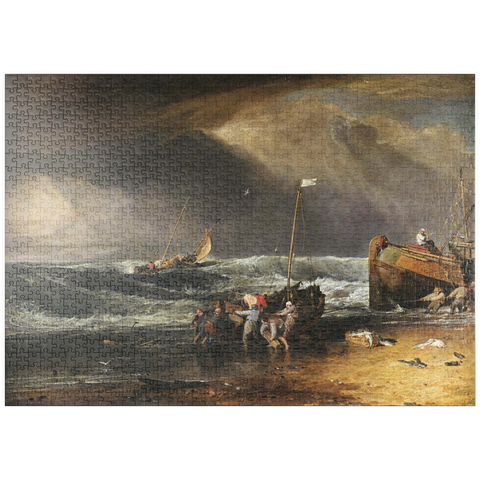 puzzleplate A Coast Scene with Fishermen Hauling a Boat Ashore 1000 Puzzle