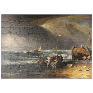 puzzleplate A Coast Scene with Fishermen Hauling a Boat Ashore 100 Puzzle