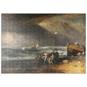 Darstellung des Puzzle-Motivs A Coast Scene with Fishermen Hauling a Boat Ashore – Puzzleteile: 200