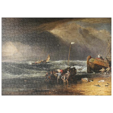puzzleplate A Coast Scene with Fishermen Hauling a Boat Ashore 500 Puzzle