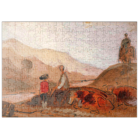 Darstellung des Puzzle Motivs Mountainous Landscape with Figures by a Lake - Puzzleteile: 200