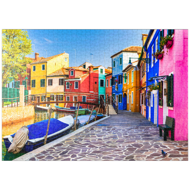 puzzleplate Die bunteste traditionelle Fischerstadt (Dorf) Burano - Insel in der Nähe von Venedig. Italien - Reise- und Wahrzeichen 1000 Puzzle