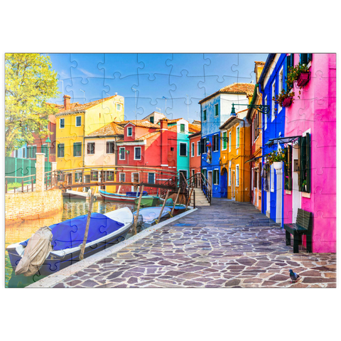 puzzleplate Die bunteste traditionelle Fischerstadt (Dorf) Burano - Insel in der Nähe von Venedig. Italien - Reise- und Wahrzeichen 100 Puzzle