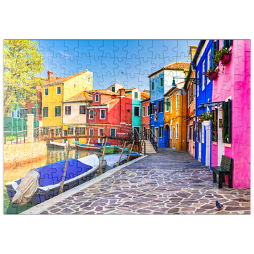 puzzleplate Die bunteste traditionelle Fischerstadt (Dorf) Burano - Insel in der Nähe von Venedig. Italien - Reise- und Wahrzeichen 200 Puzzle