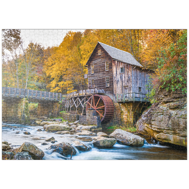 puzzleplate Babcock State Park, West Virginia, USA bei Glade Creek Grist Mill während der Herbstsaison. 1000 Puzzle
