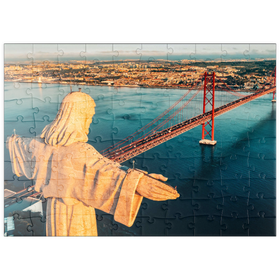 Darstellung des Puzzle-Motivs Heiligtums Christi des Königs, Santuario de Cristo Rei. Lissabon, Portugal – Puzzleteile: 100