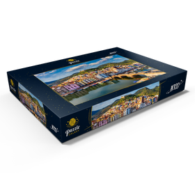 Alternative Darstellung des Puzzle-Motivs Bosa mit farbigen Häusern und einer mittelalterlichen Burg, Sardinien, Italien – Puzzleteile: 1000