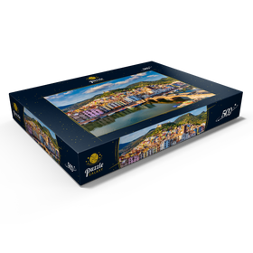 Alternative Darstellung des Puzzle-Motivs Bosa mit farbigen Häusern und einer mittelalterlichen Burg, Sardinien, Italien – Puzzleteile: 500
