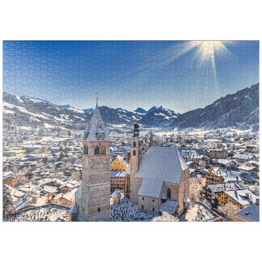 puzzleplate Kitzbühel Österreich Skigebiet - Tiroler Alpen - sonniger Wintertag -Winterwunderland 1000 Puzzle