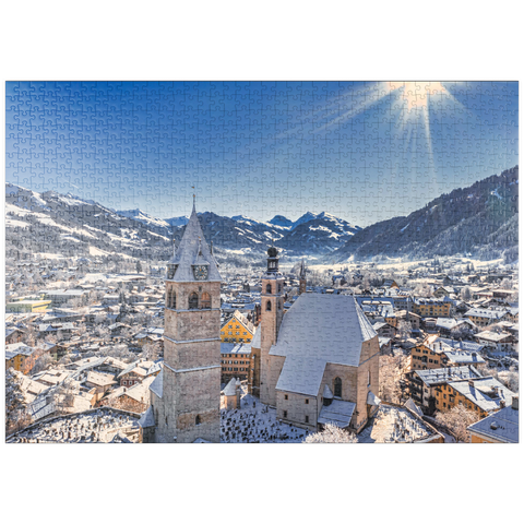 puzzleplate Kitzbühel Österreich Skigebiet - Tiroler Alpen - sonniger Wintertag -Winterwunderland 1000 Puzzle