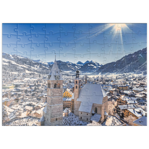 puzzleplate Kitzbühel Österreich Skigebiet - Tiroler Alpen - sonniger Wintertag -Winterwunderland 100 Puzzle