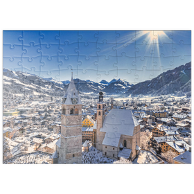 Darstellung des Puzzle Motivs Kitzbühel Österreich - Tiroler Alpen an einem sonnigen Wintertag - Puzzleteile: 100