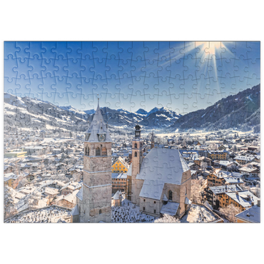puzzleplate Kitzbühel Österreich Skigebiet - Tiroler Alpen - sonniger Wintertag -Winterwunderland 200 Puzzle