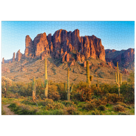 Darstellung des Puzzle-Motivs Wüstenlandschaft von Sonoran bei Sonnenuntergang im Lost Dutchman State Park, Arizona – Puzzleteile: 1000