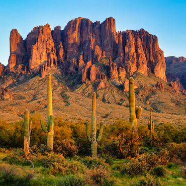 Die Superstitionsberge und die Wüstenlandschaft von Sonoran bei Sonnenuntergang im Lost Dutchman State Park, Arizona 1000 Puzzle 3D Modell
