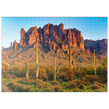 puzzleplate Die Superstitionsberge und die Wüstenlandschaft von Sonoran bei Sonnenuntergang im Lost Dutchman State Park, Arizona 500 Puzzle