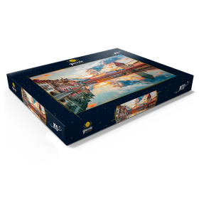 Darstellung des Puzzle Motivs Sonnenuntergang im historischen Stadtzentrum von Luzern mit der berühmten Kapellbrücke - Puzzleteile: 100