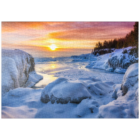 puzzleplate Gefrorener Lake Superior Sonnenaufgang am Presque Isle Park, Winter in Marquette, Michigan. 1000 Puzzle