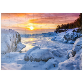 Darstellung des Puzzle Motivs Gefrorener Lake Superior Sonnenaufgang am Presque Isle Park, Michigan - Puzzleteile: 100