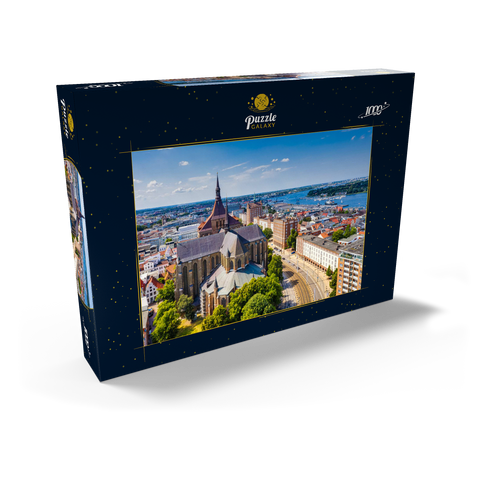 Rostock, Deutschland: Luftbild von Rostock, Deutschland an sonnigen Sommertagen. 1000 Puzzle Schachtel Ansicht2