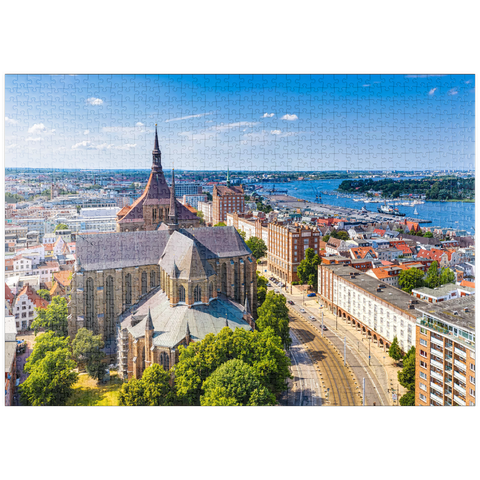 puzzleplate Rostock, Deutschland: Luftbild von Rostock, Deutschland an sonnigen Sommertagen. 1000 Puzzle