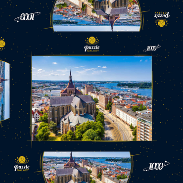 Rostock, Deutschland: Luftbild von Rostock, Deutschland an sonnigen Sommertagen. 1000 Puzzle Schachtel 3D Modell