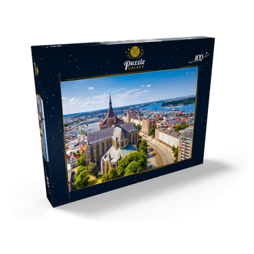 Rostock, Deutschland: Luftbild von Rostock, Deutschland an sonnigen Sommertagen. 100 Puzzle Schachtel Ansicht2