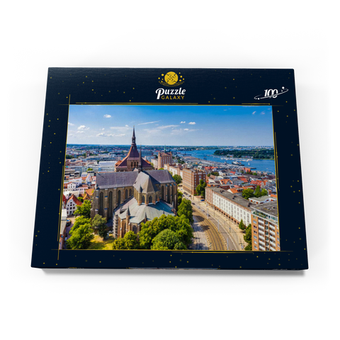 Rostock, Deutschland: Luftbild von Rostock, Deutschland an sonnigen Sommertagen. 100 Puzzle Schachtel Ansicht3
