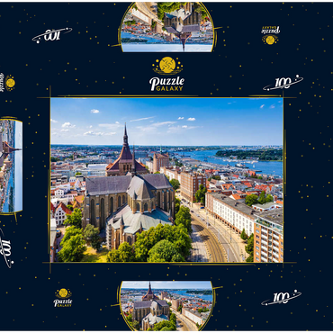 Rostock, Deutschland: Luftbild von Rostock, Deutschland an sonnigen Sommertagen. 100 Puzzle Schachtel 3D Modell