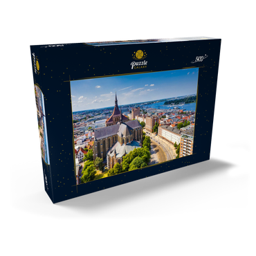 Rostock, Deutschland: Luftbild von Rostock, Deutschland an sonnigen Sommertagen. 500 Puzzle Schachtel Ansicht2