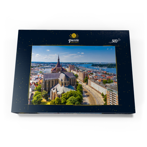 Rostock, Deutschland: Luftbild von Rostock, Deutschland an sonnigen Sommertagen. 500 Puzzle Schachtel Ansicht3