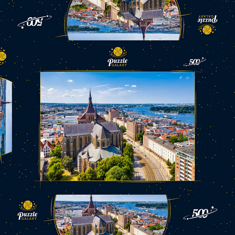 Rostock, Deutschland: Luftbild von Rostock, Deutschland an sonnigen Sommertagen. 500 Puzzle Schachtel 3D Modell