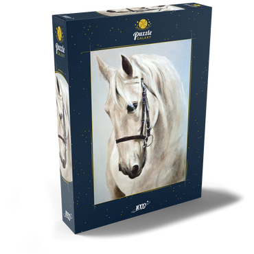 Kopf im Profil ein weißes Pferd. Ölmalerei 1000 Puzzle Schachtel Ansicht2