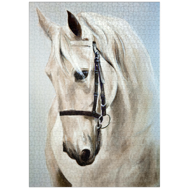 puzzleplate Kopf im Profil ein weißes Pferd. Ölmalerei 1000 Puzzle