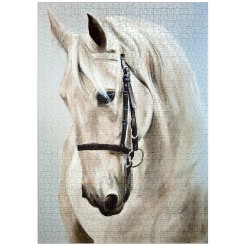puzzleplate Kopf im Profil ein weißes Pferd. Ölmalerei 1000 Puzzle
