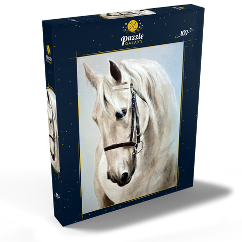 Kopf im Profil ein weißes Pferd. Ölmalerei 100 Puzzle Schachtel Ansicht2