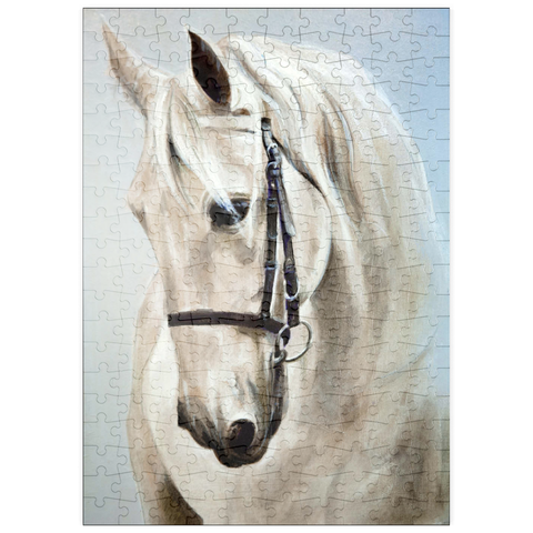 puzzleplate Kopf im Profil ein weißes Pferd. Ölmalerei 200 Puzzle