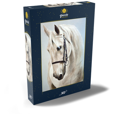 Kopf im Profil ein weißes Pferd. Ölmalerei 500 Puzzle Schachtel Ansicht2