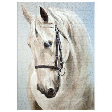 puzzleplate Kopf im Profil ein weißes Pferd. Ölmalerei 500 Puzzle