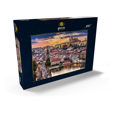 Prag - Tschechische Republik - Sonnenuntergang oder Sonnenaufgang Blick auf die Karlsbrücke und die Prager Burg über Moldau und das historische Zentrum von Prag, Gebäude und Wahrzeichen der Altstadt 1000 Puzzle Schachtel Ansicht2