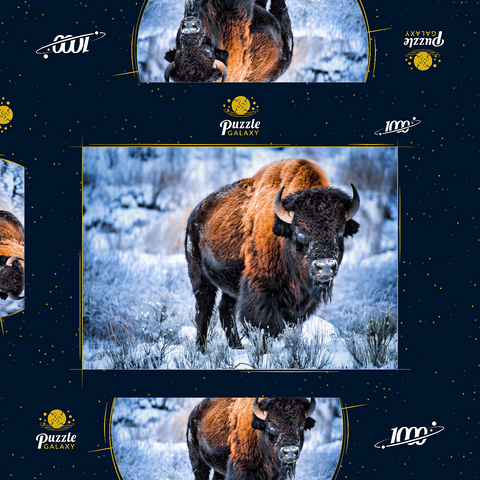 Amerikanischer Bison, kauert im Winter im Schnee, Yellowstone National Park 1000 Puzzle Schachtel 3D Modell