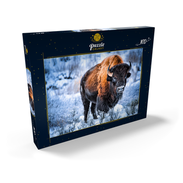 Amerikanischer Bison, kauert im Winter im Schnee, Yellowstone National Park 100 Puzzle Schachtel Ansicht2