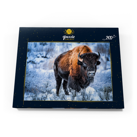 Amerikanischer Bison, kauert im Winter im Schnee, Yellowstone National Park 200 Puzzle Schachtel Ansicht3