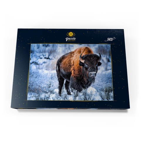 Amerikanischer Bison, kauert im Winter im Schnee, Yellowstone National Park 500 Puzzle Schachtel Ansicht3