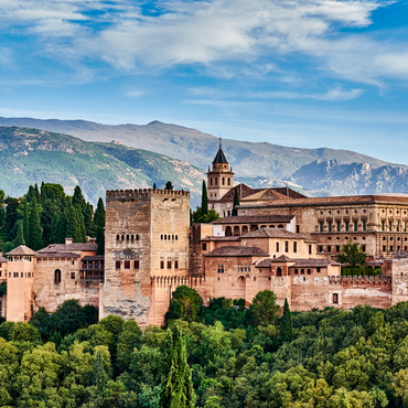 Alte arabische Festung Alhambra zur schönen Abendzeit, Granada, Spanien, europäisches Reisezeichen 1000 Puzzle 3D Modell
