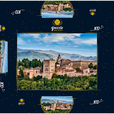 Alte arabische Festung Alhambra zur schönen Abendzeit, Granada, Spanien, europäisches Reisezeichen 100 Puzzle Schachtel 3D Modell