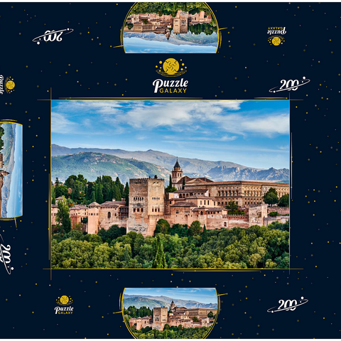 Alte arabische Festung Alhambra zur schönen Abendzeit, Granada, Spanien, europäisches Reisezeichen 200 Puzzle Schachtel 3D Modell